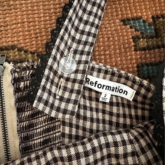 Checked Square-Neck Midi Dress in Brown - Picture 4 of 10